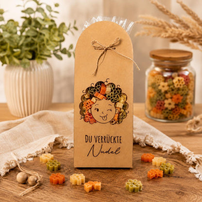 Nudelgeschenk mit Wunschmotiv & Spruch | Kleine Aufmerksamkeit | Glücksbringer | Einzugsgeschenk | Lustiges Pasta Geschenk | Mitbringsel