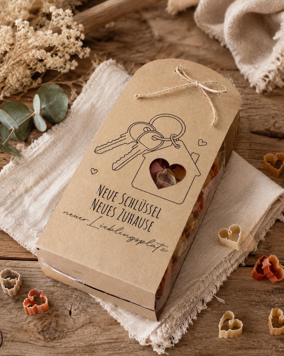 Nudelgeschenk mit Wunschmotiv & Spruch | Kleine Aufmerksamkeit | Glücksbringer | Einzugsgeschenk | Lustiges Pasta Geschenk | Mitbringsel