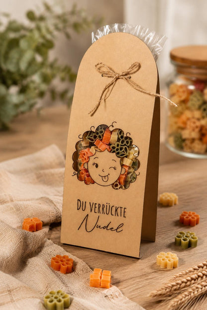 Nudelgeschenk mit Wunschmotiv & Spruch | Kleine Aufmerksamkeit | Glücksbringer | Einzugsgeschenk | Lustiges Pasta Geschenk | Mitbringsel