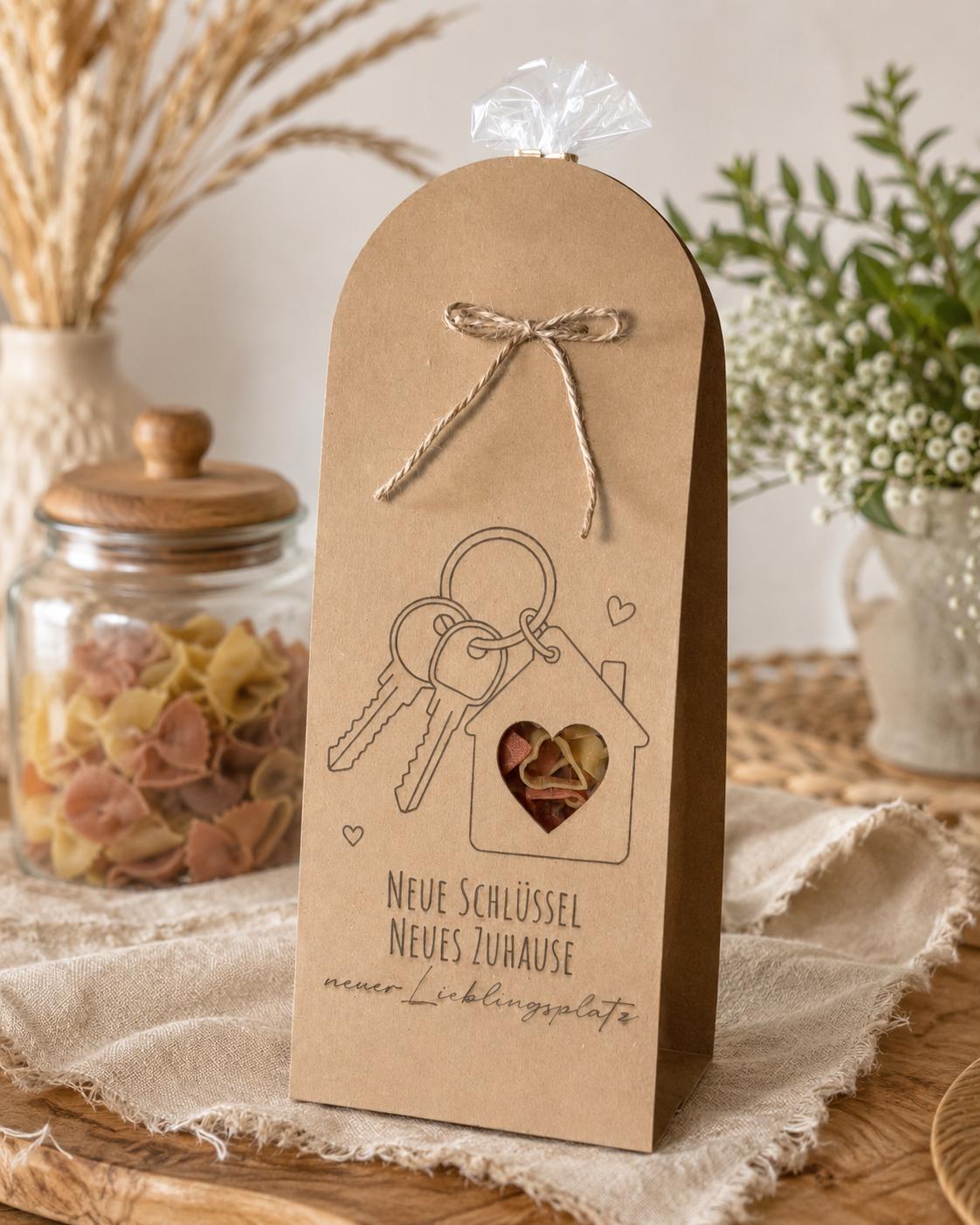 Nudelgeschenk mit Wunschmotiv & Spruch | Kleine Aufmerksamkeit | Glücksbringer | Einzugsgeschenk | Lustiges Pasta Geschenk | Mitbringsel