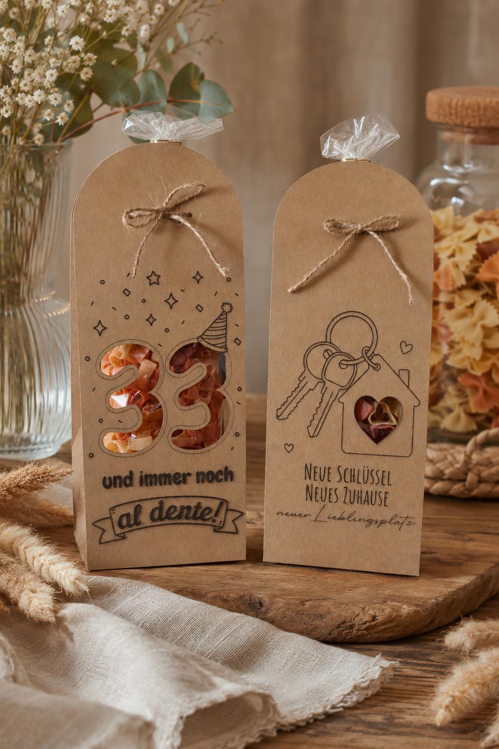 Nudelgeschenk mit Wunschmotiv & Spruch | Kleine Aufmerksamkeit | Glücksbringer | Einzugsgeschenk | Lustiges Pasta Geschenk | Mitbringsel