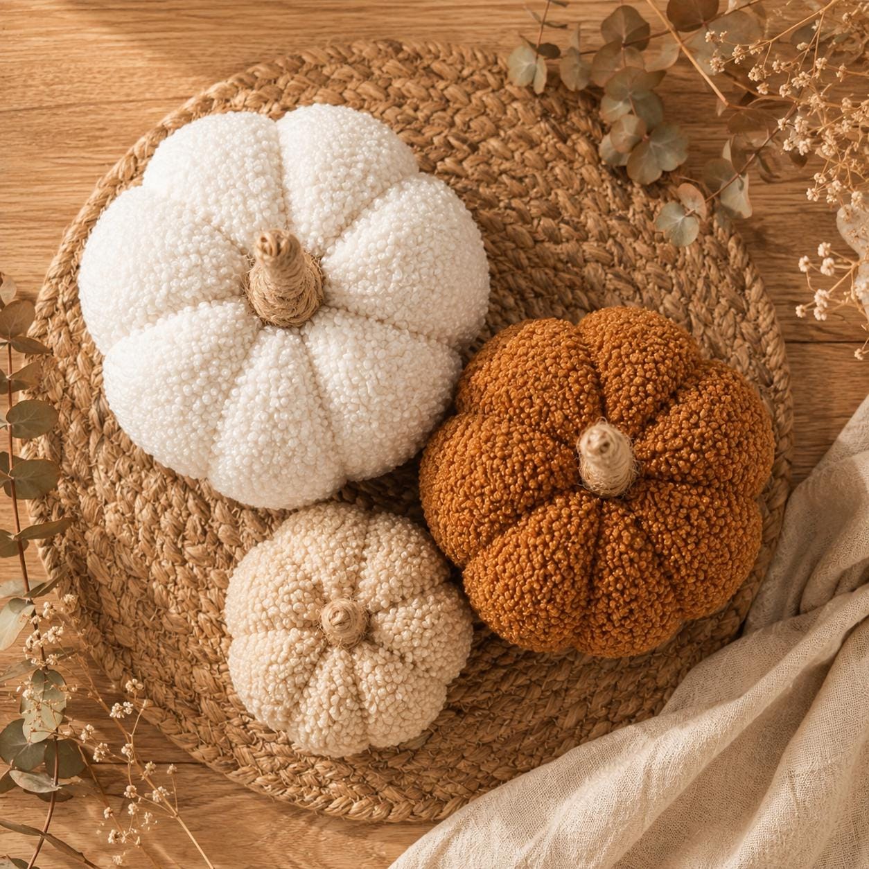 Deko Kürbis aus Teddystoff | handgemachte Herbstdeko | Stoffkürbis in 3 Größen & Farben | Tischdeko Herbst | Geschenkidee | Pumpkins