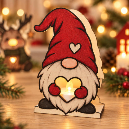 Weihnachtlicher Teelichthalter aus Holz – Wichtel, Rentier oder Schneemann – beleuchtete Weihnachtsdeko aus Pappelsperrholz, handgemacht