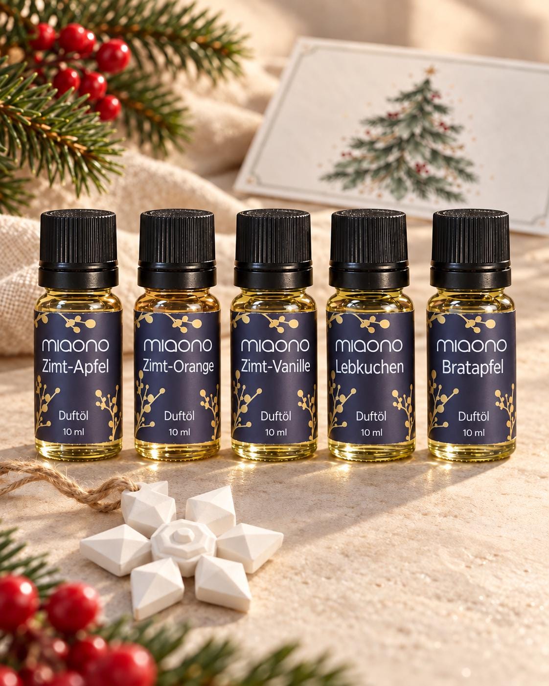 Personalisierte Weihnachtskarte mit Duftstein Schneeflocke | Duftende Grußkarte mit Namen & grünem Umschlag | Geschenk zu Weihnachten