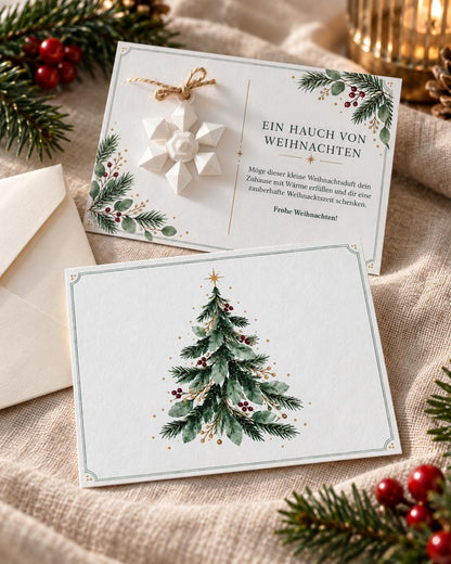 Personalisierte Weihnachtskarte mit Duftstein Schneeflocke | Duftende Grußkarte mit Namen & grünem Umschlag | Geschenk zu Weihnachten