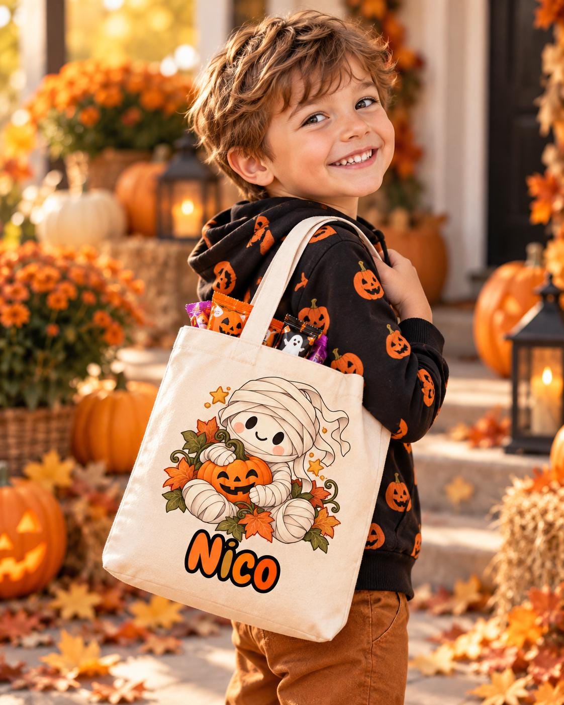 Personalisierte Halloween Tasche Kinder mit Name | Süßes oder Saures / Trick or Treat Beutel | kleine Baumwolltasche Wunschmotiv
