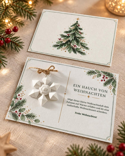 Personalisierte Weihnachtskarte mit Duftstein Schneeflocke | Duftende Grußkarte mit Namen & grünem Umschlag | Geschenk zu Weihnachten