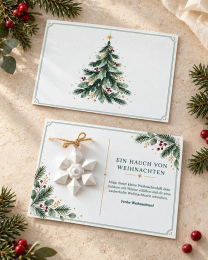 Personalisierte Weihnachtskarte mit Duftstein Schneeflocke | Duftende Grußkarte mit Namen & grünem Umschlag | Geschenk zu Weihnachten
