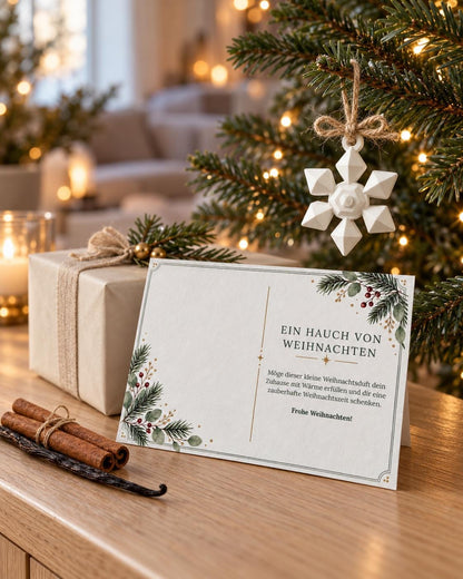 Personalisierte Weihnachtskarte mit Duftstein Schneeflocke | Duftende Grußkarte mit Namen & grünem Umschlag | Geschenk zu Weihnachten