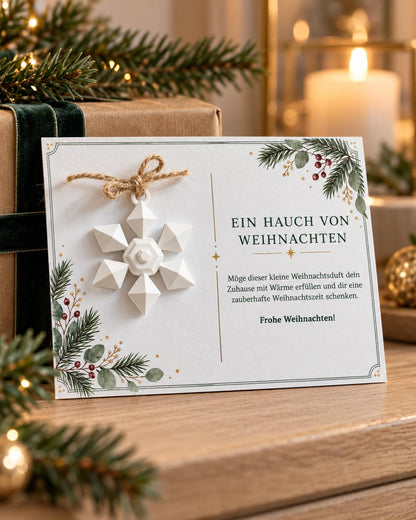 Personalisierte Weihnachtskarte mit Duftstein Schneeflocke | Duftende Grußkarte mit Namen & grünem Umschlag | Geschenk zu Weihnachten