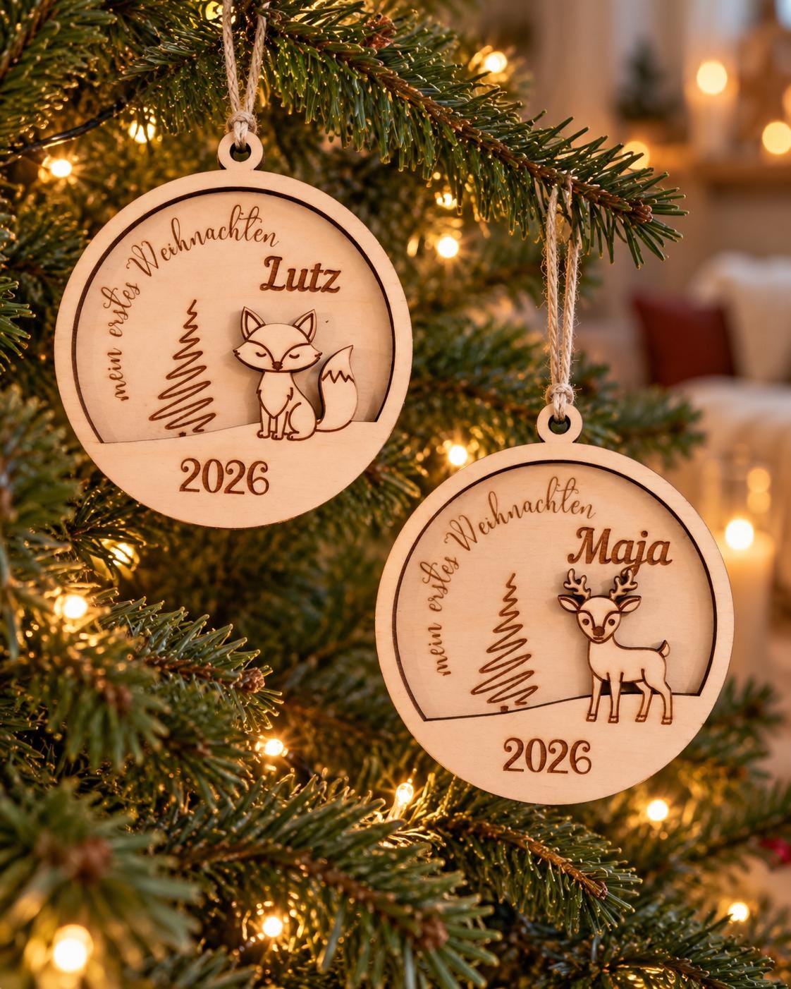 Weihnachtsbaumanhänger | Christbaumschmuck Holz | Christbaumkugel mit Gravur | Geschenkidee Weihnachten & personalisierte Geschenke