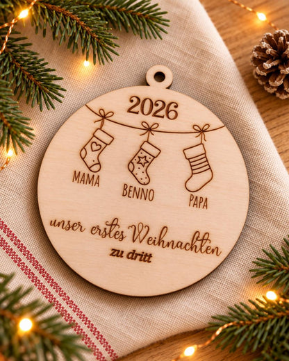 Christbaumschmuck Holz personalisiert, Christbaumkugel mit Gravur, Geschenkidee Weihnachten & personalisierte Geschenke, Baumanhänger