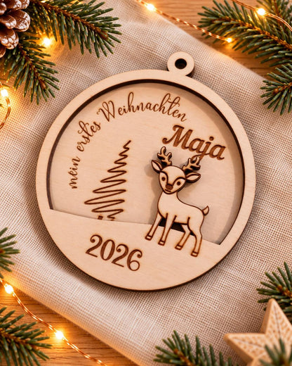 Weihnachtsbaumanhänger | Christbaumschmuck Holz | Christbaumkugel mit Gravur | Geschenkidee Weihnachten & personalisierte Geschenke