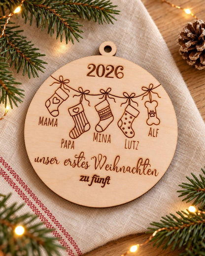Christbaumschmuck Holz personalisiert, Christbaumkugel mit Gravur, Geschenkidee Weihnachten & personalisierte Geschenke, Baumanhänger