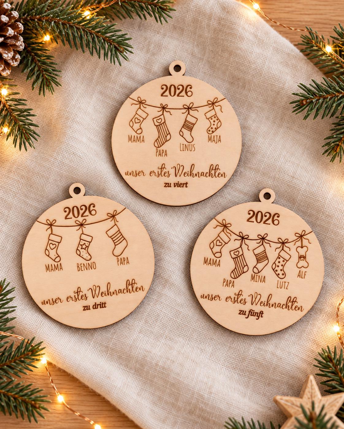 Christbaumschmuck Holz personalisiert, Christbaumkugel mit Gravur, Geschenkidee Weihnachten & personalisierte Geschenke, Baumanhänger