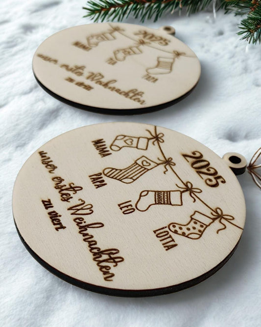 Christbaumschmuck Holz personalisiert, Christbaumkugel mit Gravur, Geschenkidee Weihnachten & personalisierte Geschenke, Baumanhänger