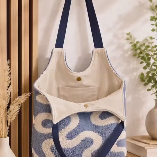 Teddybag | Große Stofftasche mit Innenfach | Teddy Tasche Damen Leo Shopper Handmade | Kuschelige Sherpa Bag Beige Leopard | Umhängetasche