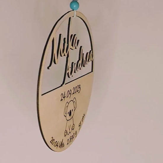 Türkranz "Ria", personalisiert mit Namen, Geburtsdaten und Wunschmotiv, Tiere, wie z.B. Hund, Katze, Eule, uvm., Türschild Kinderzimmer