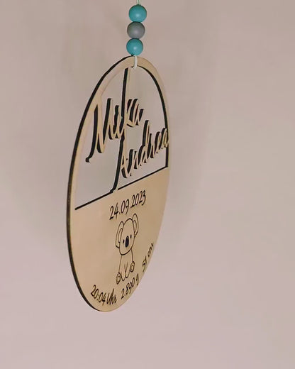 Türkranz "Ria", personalisiert mit Namen, Geburtsdaten und Wunschmotiv, Tiere, wie z.B. Hund, Katze, Eule, uvm., Türschild Kinderzimmer