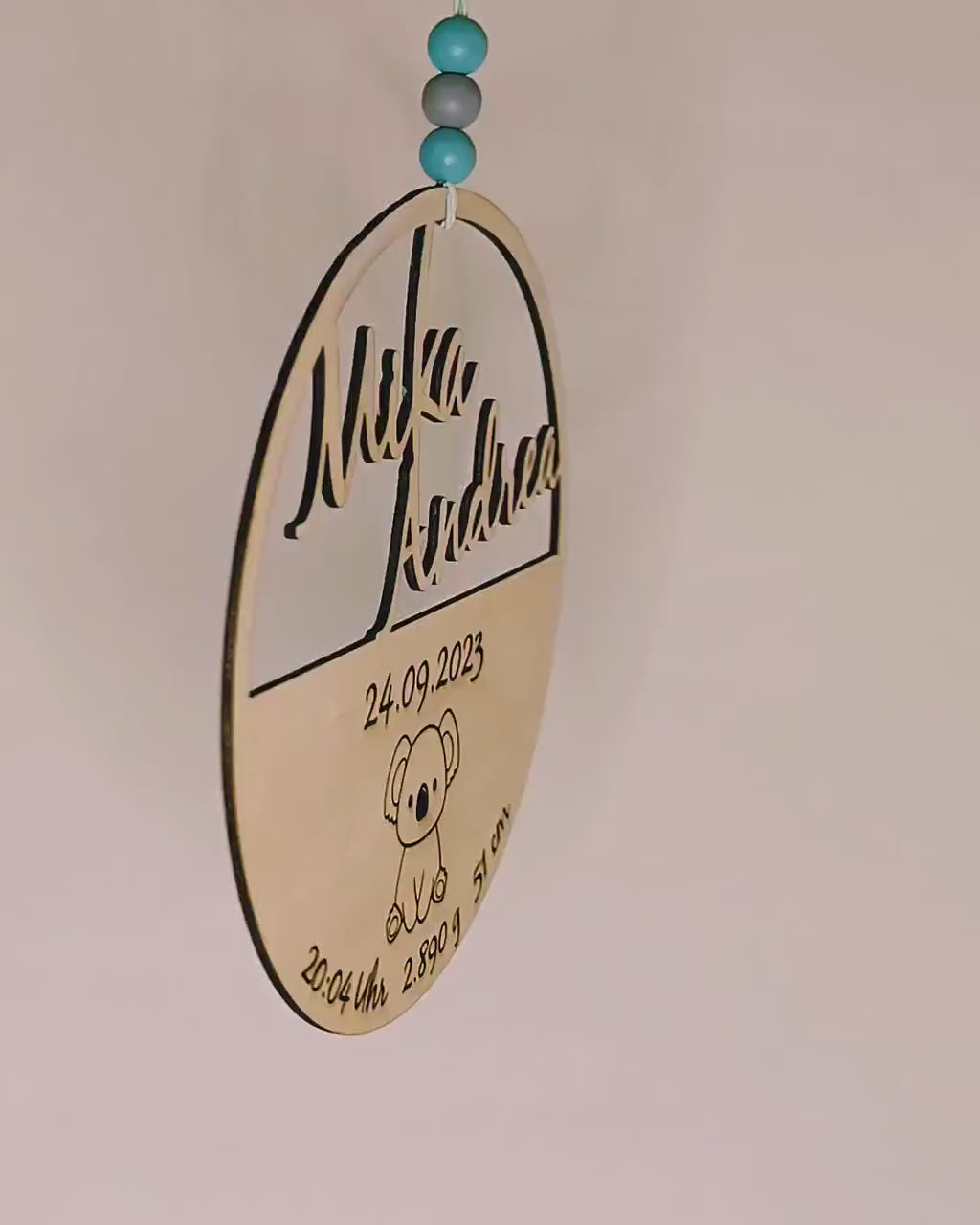 Türkranz "Ria", personalisiert mit Namen, Geburtsdaten und Wunschmotiv, Tiere, wie z.B. Hund, Katze, Eule, uvm., Türschild Kinderzimmer