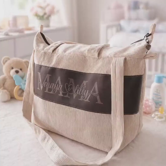 MABAG | Große Wickeltasche mit Wickelunterlage | personalisierte Mama Tasche | Cord Tasche wasserabweisend | Baby Tasche für Kinderwagen