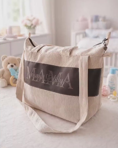 MABAG | Große Wickeltasche mit Wickelunterlage | personalisierte Mama Tasche | Cord Tasche wasserabweisend | Baby Tasche für Kinderwagen