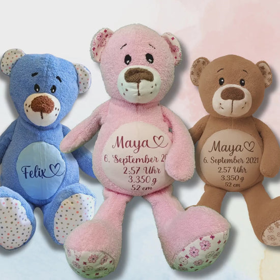 Kuschelbär "Pia" | Geburtsgeschenk Baby | Teddybär | Name, Geburtsdatum und Gewicht | Geschenk zur Geburt | Kuscheltier | Plüschtier | Teddy