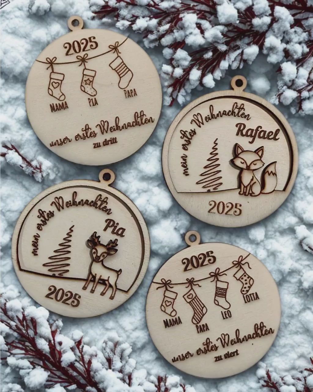 Weihnachtsbaumanhänger | Christbaumschmuck Holz | Christbaumkugel mit Gravur | Geschenkidee Weihnachten & personalisierte Geschenke
