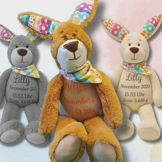 Kuschelhase "Hoppel" | Geburtsgeschenk Baby | Häschen | Name, Geburtsdatum und Gewicht | Geschenk zur Geburt | Kuscheltier | Plüschtier Hase