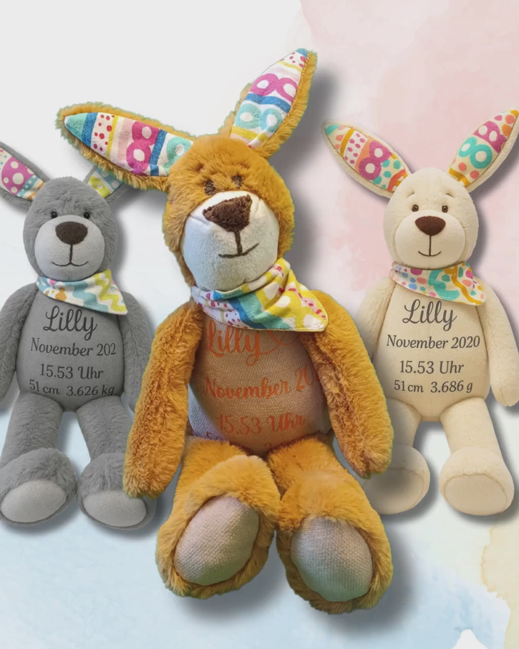 Kuschelhase "Hoppel" | Geburtsgeschenk Baby | Häschen | Name, Geburtsdatum und Gewicht | Geschenk zur Geburt | Kuscheltier | Plüschtier Hase
