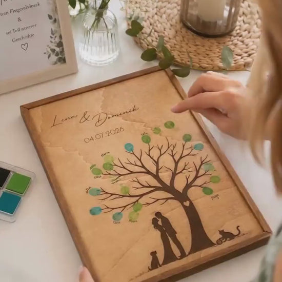 Fingerabdruck Gästebuch Hochzeit aus Holz mit Rahmen | Personalisiertes Hochzeitsgästebuch A3 | Guest | Wedding Tree | Geschenk zur Hochzeit