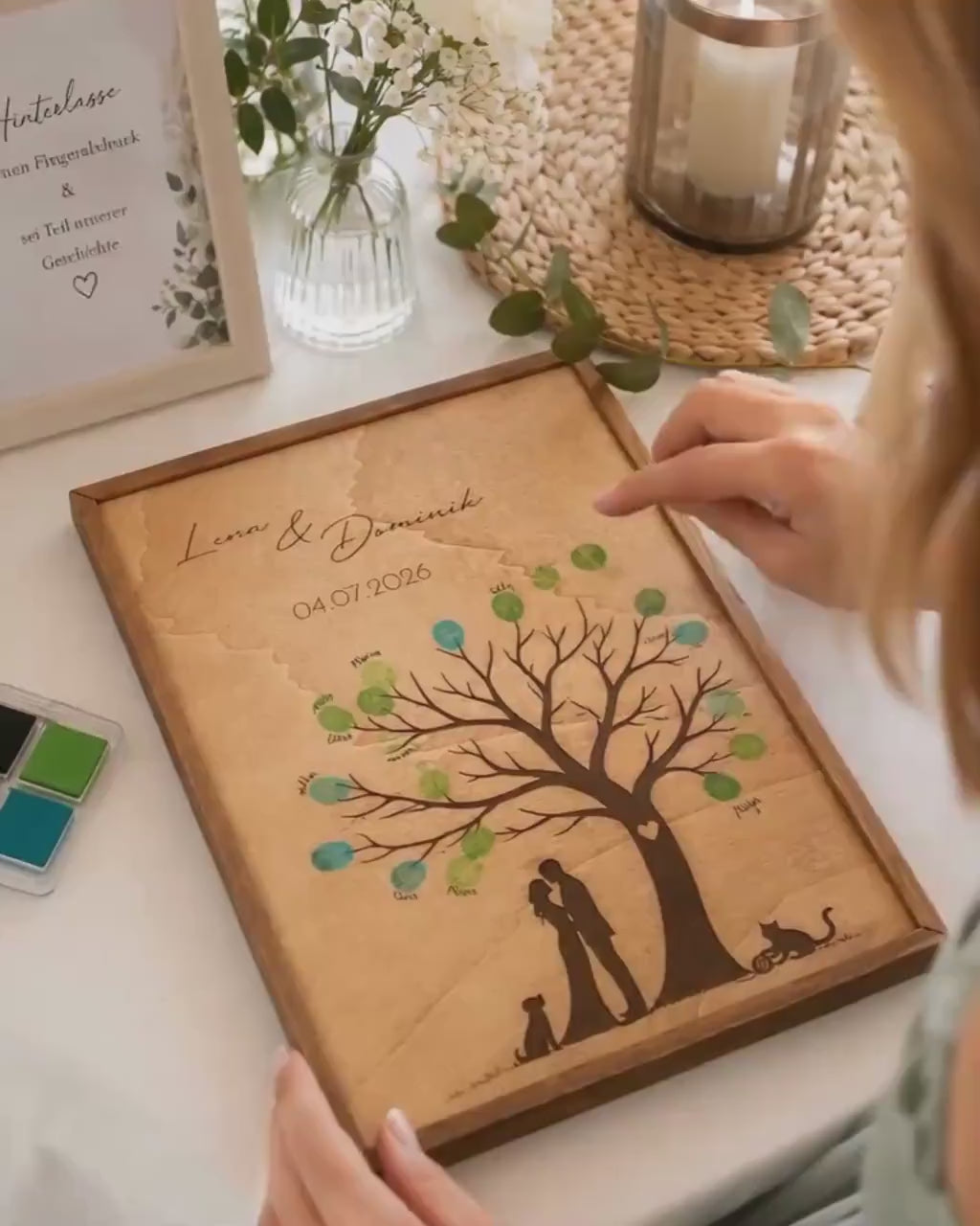 Fingerabdruck Gästebuch Hochzeit aus Holz mit Rahmen | Personalisiertes Hochzeitsgästebuch A3 | Guest | Wedding Tree | Geschenk zur Hochzeit