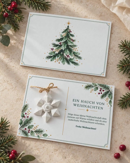 Personalisierte Weihnachtskarte mit Duftstein Schneeflocke | Duftende Grußkarte mit Namen & grünem Umschlag | Geschenk zu Weihnachten