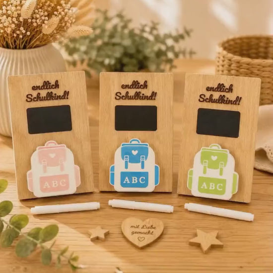 Personalisiertes Geldgeschenk zur Einschulung aus Holz | Schulkind Geschenk mit Tafel, Stift & Geldhalter | Endlich Schulkind | Abschied
