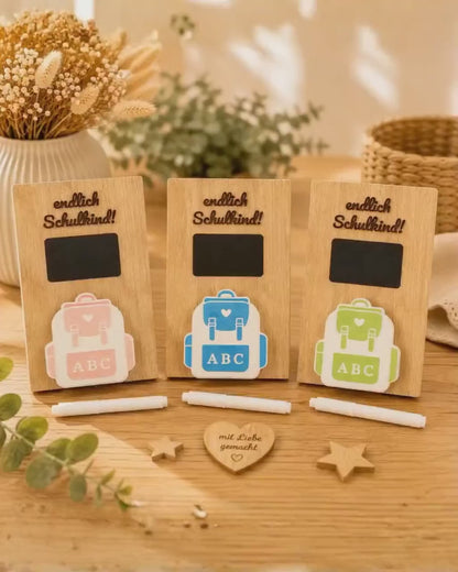 Personalisiertes Geldgeschenk zur Einschulung aus Holz | Schulkind Geschenk mit Tafel, Stift & Geldhalter | Endlich Schulkind | Abschied