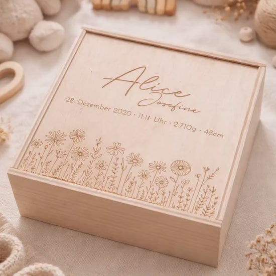 Memory-Box I Erinnerungskiste I Personalisierbar I Wunschmotiv I Name I Baby I Hochzeit I Taufe I Holzkiste Mit Schiebedeckel I Babyshower