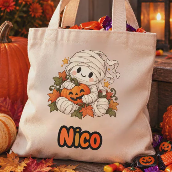 Personalisierte Halloween Tasche Kinder mit Name | Süßes oder Saures / Trick or Treat Beutel | kleine Baumwolltasche Wunschmotiv
