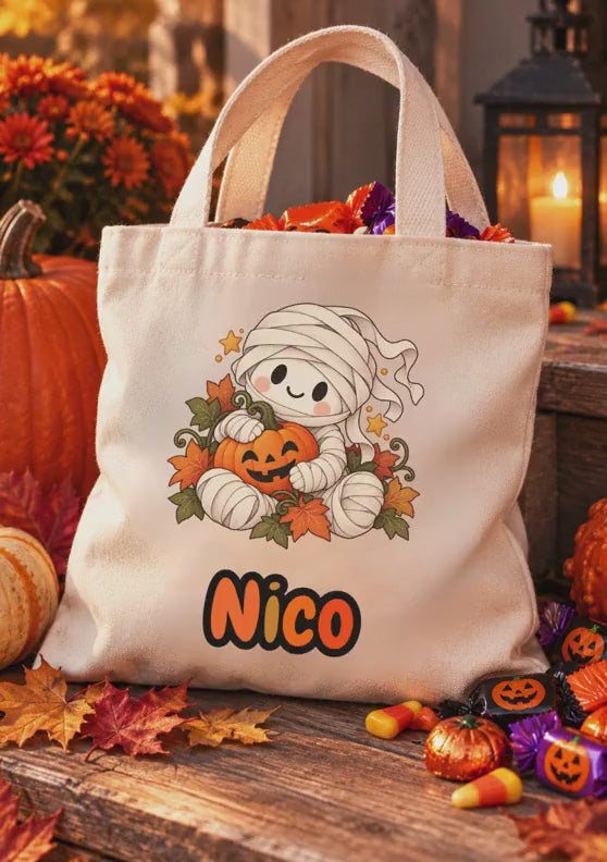 Personalisierte Halloween Tasche Kinder mit Name | Süßes oder Saures / Trick or Treat Beutel | kleine Baumwolltasche Wunschmotiv