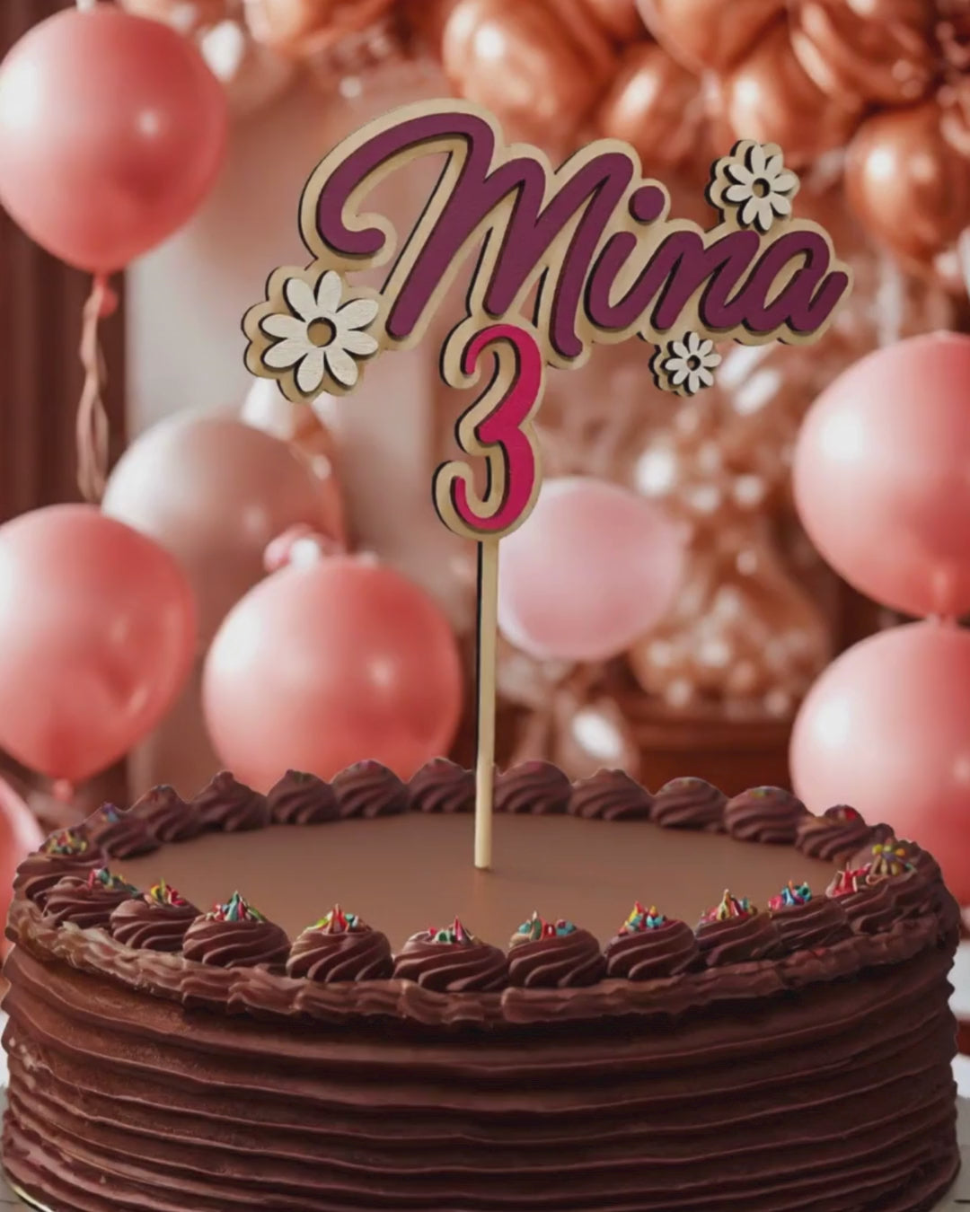 Caketopper / Schriftzug personalisiert mit Namen und Motiv, Blumen, Alter, Zahl, Holz, für Geburtstag oder Jubiläum, personalisierbar