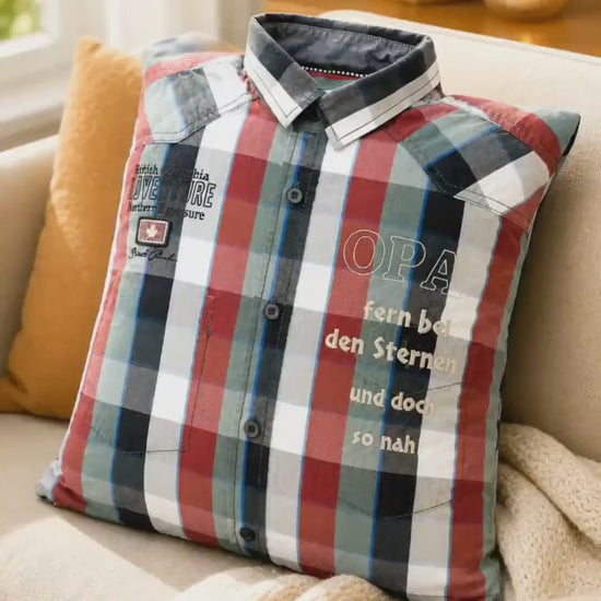 Erinnerungskissen aus Hemd | T-Shirt | Kissen personalisiert mit Stickerei | Geschenk für Opa Papa | Andenken aus Kleidung | Unikat handmade