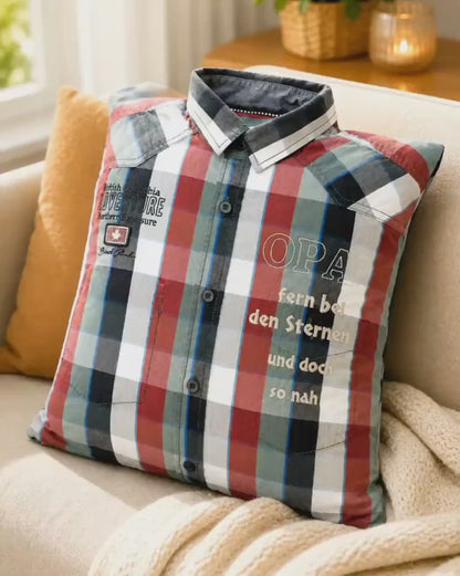 Erinnerungskissen aus Hemd | T-Shirt | Kissen personalisiert mit Stickerei | Geschenk für Opa Papa | Andenken aus Kleidung | Unikat handmade